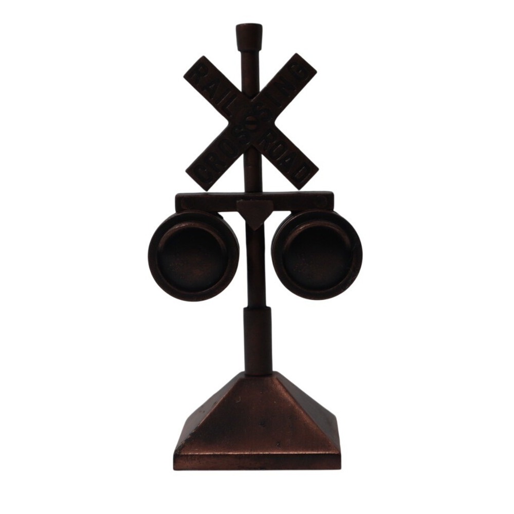 Vintage Style Die Cast Metal Railroad Crossing Signal Pencil Sharpener Copper